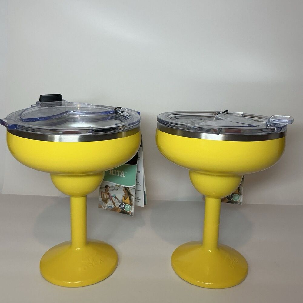 Pair of Orca RITA 13 oz. Sunflower Yellow Margarita Insulated Cocktail Glasses!